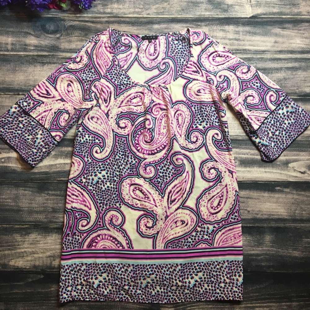 Glam Tunic Dress Paisley Large Cut Out Shoulders - Picture 6 of 8
